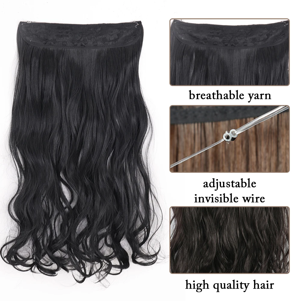 Extensiones de Cabello sintético sin Clips, pieza de cabello falso secreto oculto Natural, largo y ondulado, línea de pescado, 16, 22 y 32 pulgadas