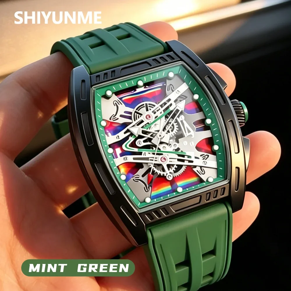 SHIYUNME Fashion Trend Men's Quartz Watch Silicone Strap Tonneau Design Sport Leisure Business Watches For Man Reloj Hombre