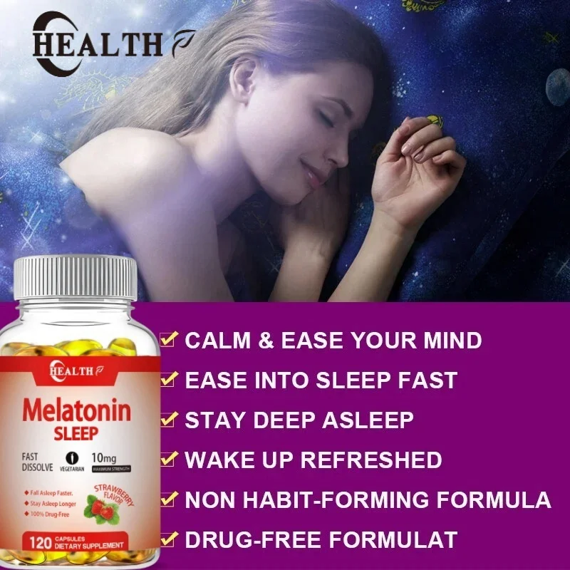 HEALTH Melatonin 10mg, Sleep Dietary Supplement, 120 Strawberry Flavored Capsules, Contains Melatonin - Healthy Sleep