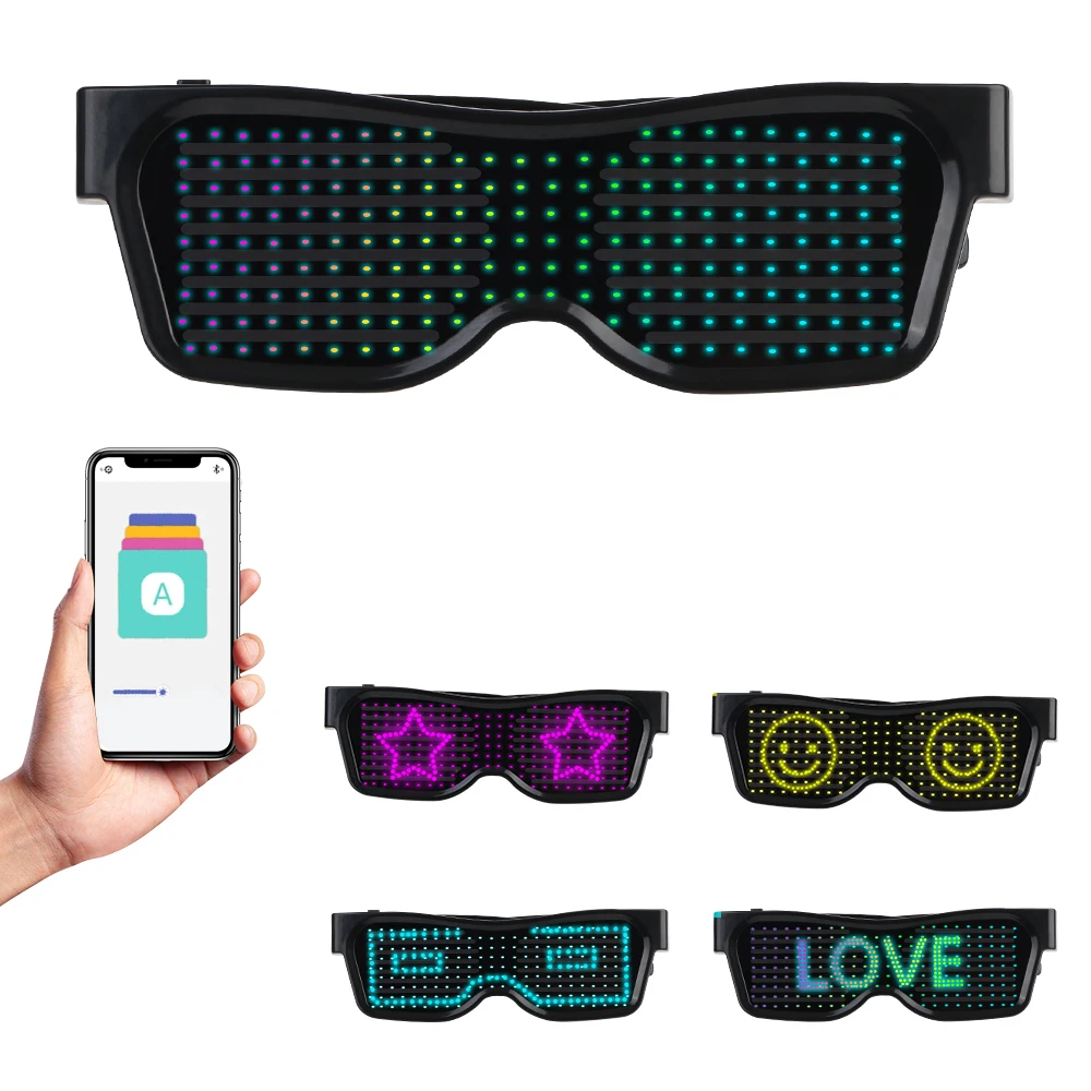 Futuristic Eyewear Prop For Party Bar Festival Performance LED Electronic USB Luminous Glasses APP Bluetooth Portable DIY