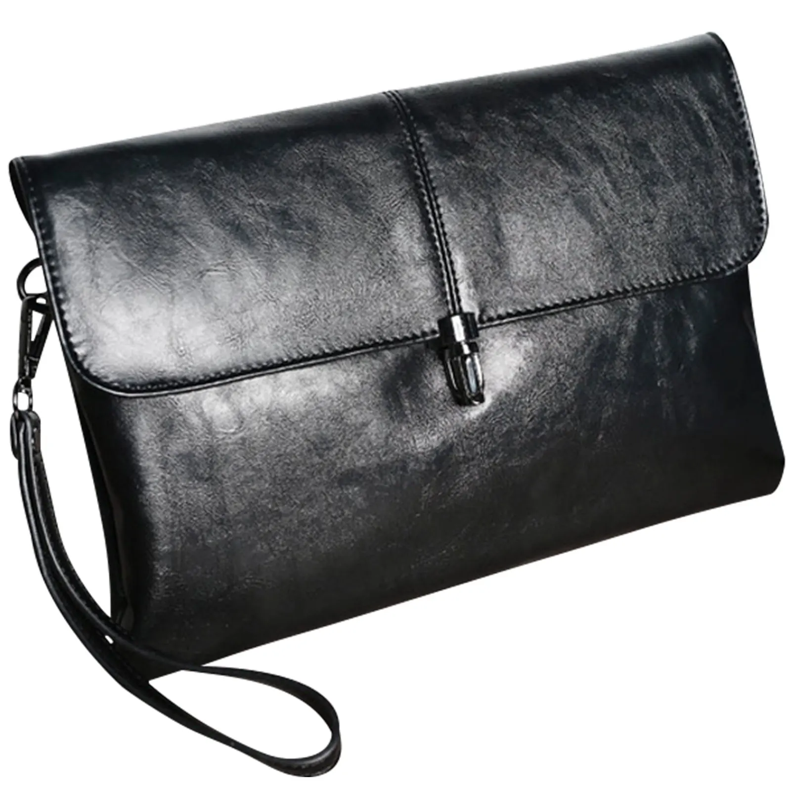 Mid-Buckle Leather Bag Envelope Passport Wallet for Men Ladies Same Paragraph Universal BriefCase Fashion Black Clutch Bag