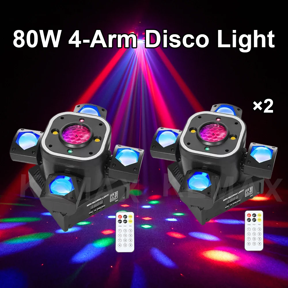 

80W Moving Head LED Disco Lights 4 Arm Beam Remote Control DJ Party Light DMX Stage lighting for Nightclub Bar Wedding