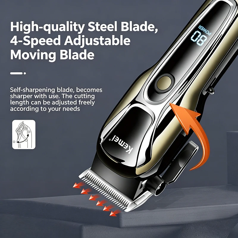 Kemei PG1990A Rechargeable Hair Clipper or Limit Combs Professional Cordless Men Hair Trimmer Men's Hair Cutting Machine Barber
