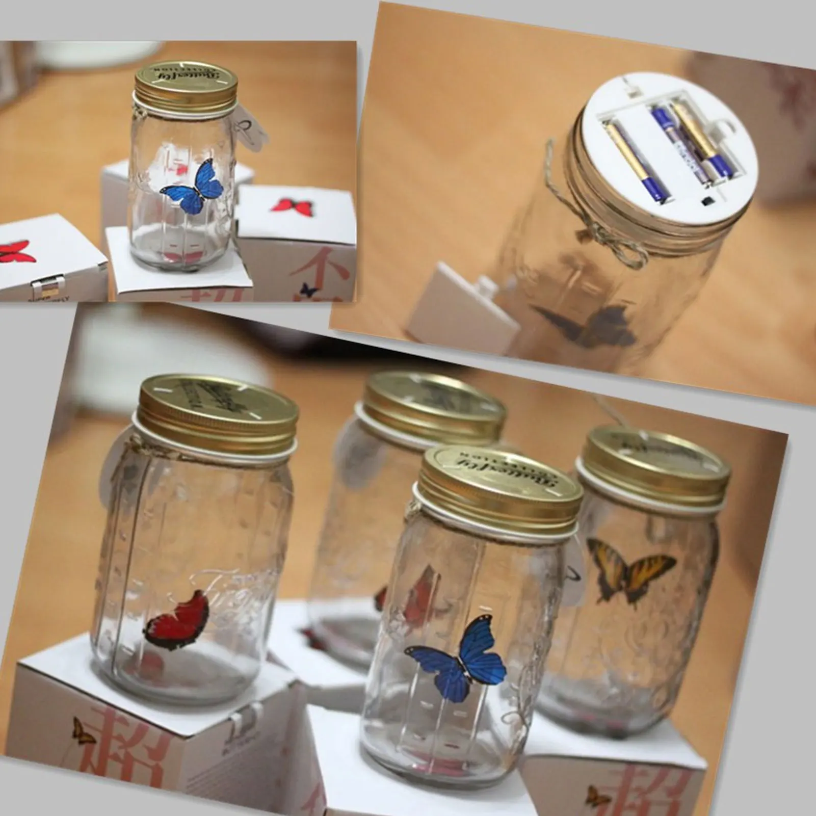 Artificial Butterfly Mason Jar Romantic Glass Simulated Butterfly for Easter Gift Festive Gift SNO88