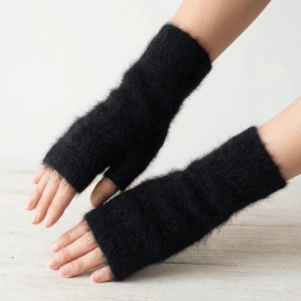 Fashion Soft Knitted Gloves Wool Velvet Half Finger Gloves Mink Cashmere Korean Style Mittens Writing