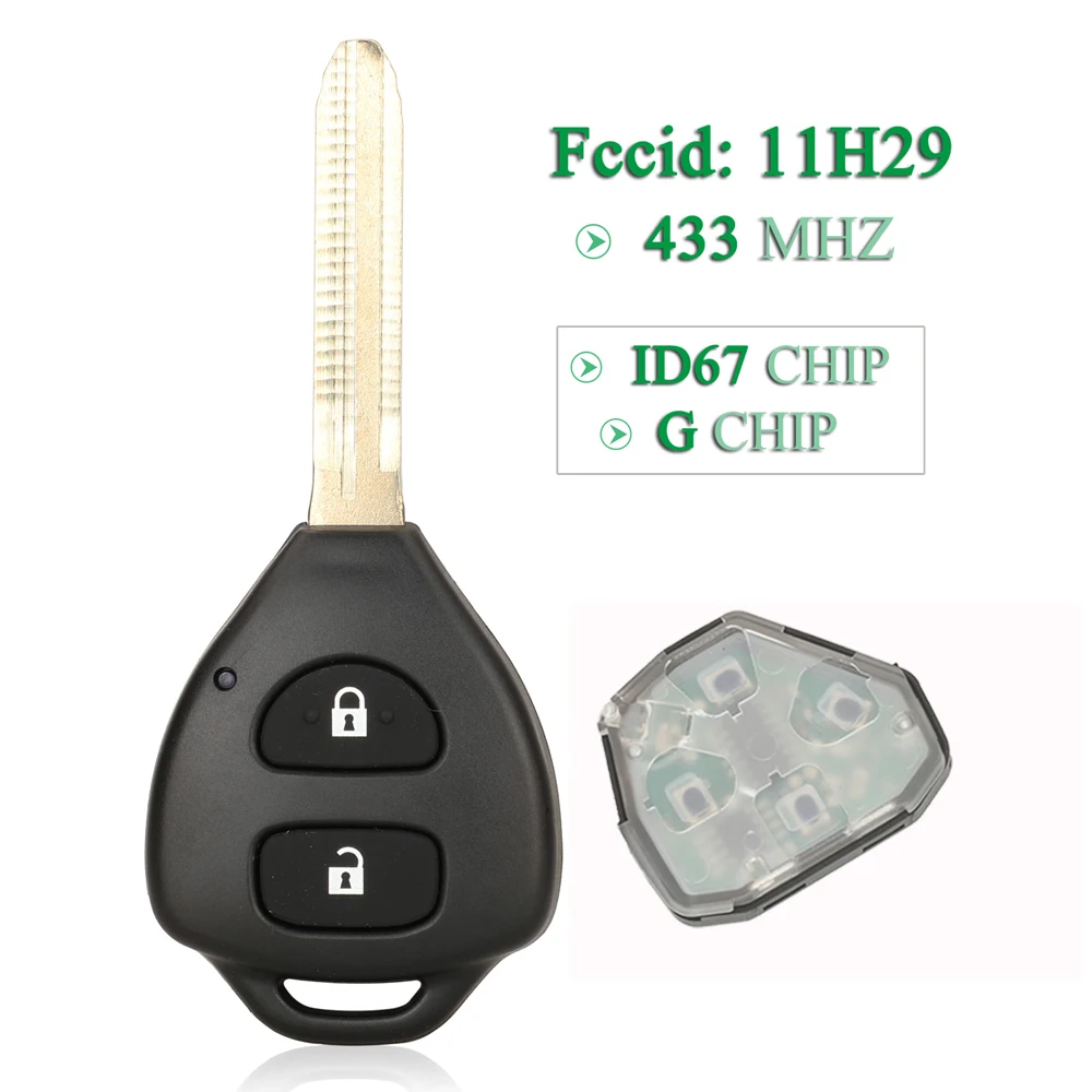 

jingyuqin 2 Button For Toyota RAV4 Corolla Europe 2006 - 2010 Fob Smart Remote Car Key 433Mhz ID67/ G Chip Fcc:11H29 Replacement