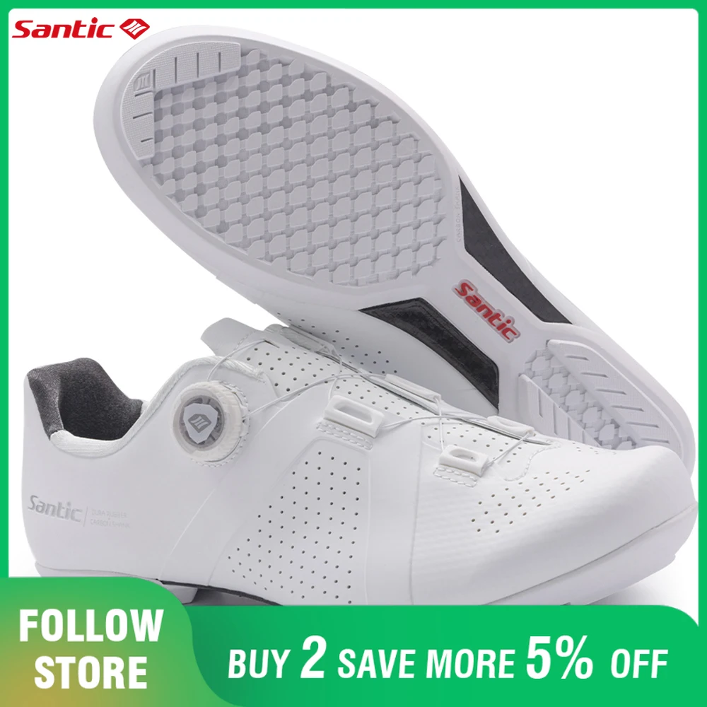 

Santic Unisex Non-Locking Cycling Shoes Rubber and Carbon Plate Outsole Outdoor Riding Sport Shoes Adjustable Road Flat Sneakers