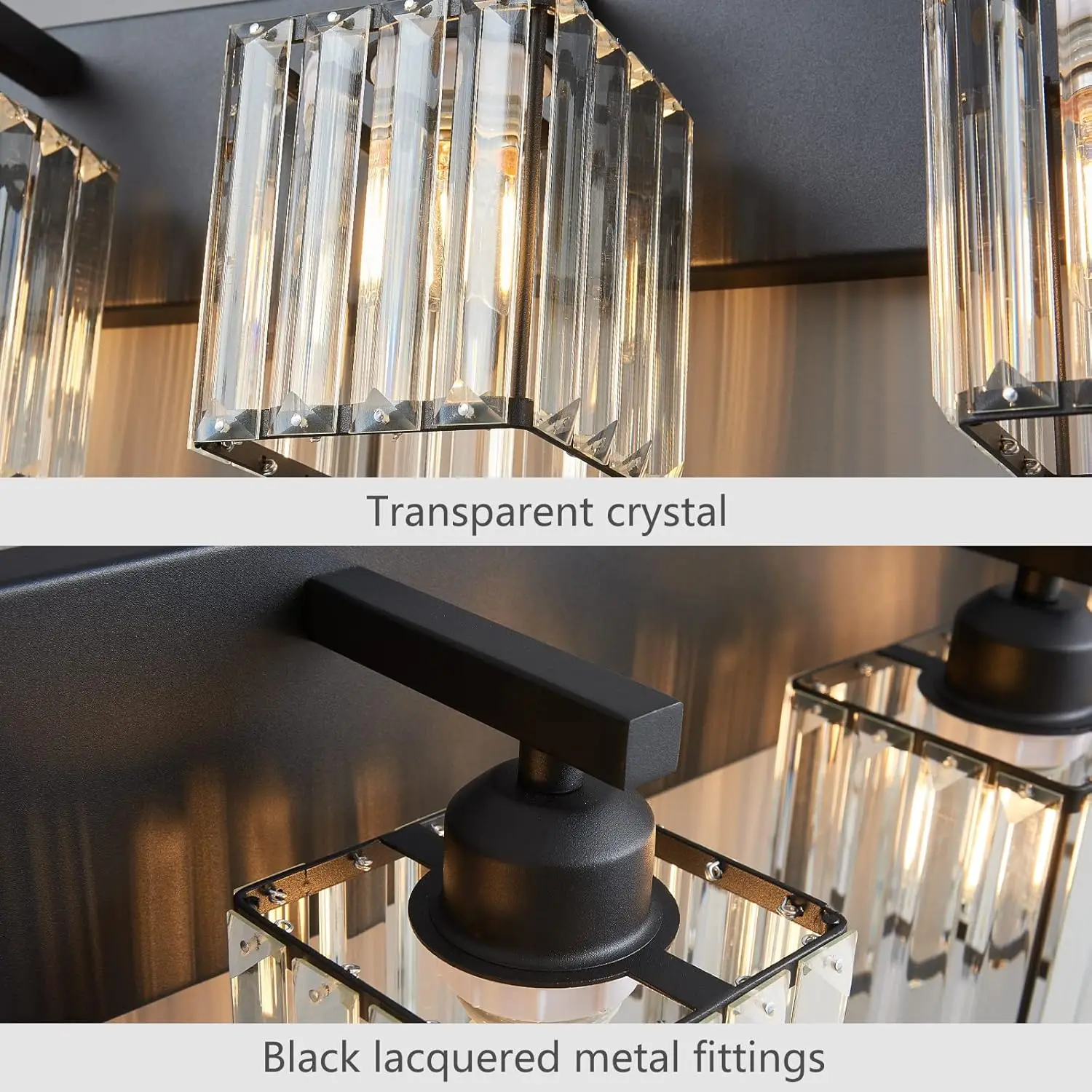 Luz moderna de cristal negro para pared de baño, accesorios de iluminación para tocador, 4 luces