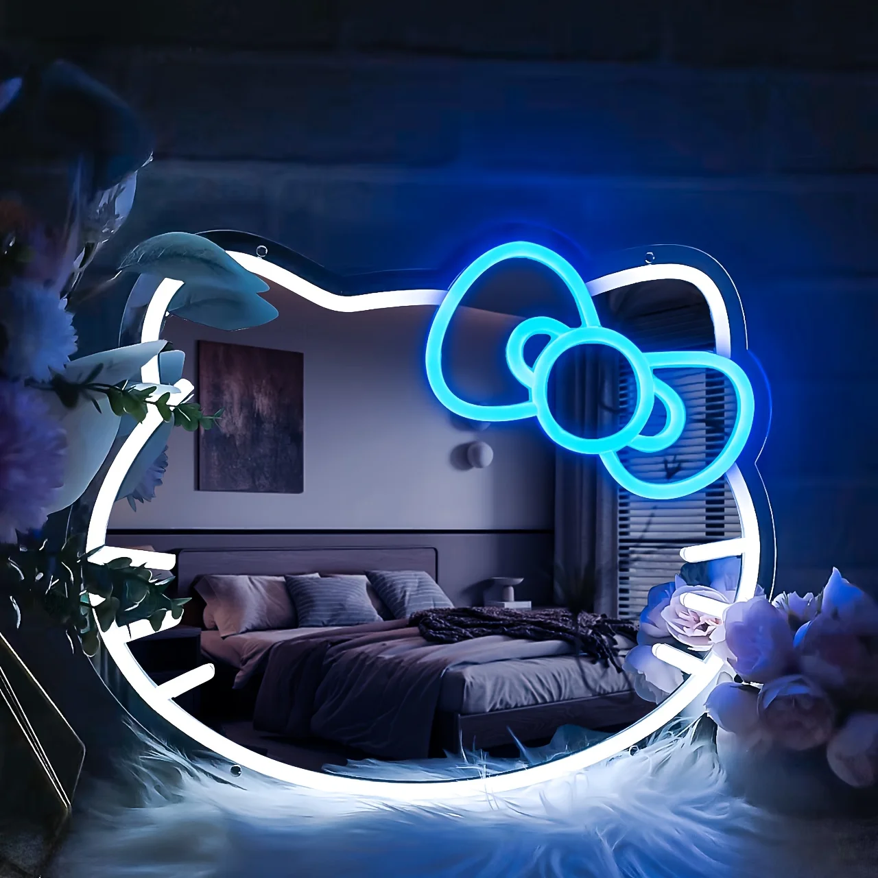 

Sanrio Hello Kitty Neon Light Wall Decor Mirror LED Neon Sign Dimmable for Party Bathroom Dorm Festival Home Cafe Decor Kid Gift