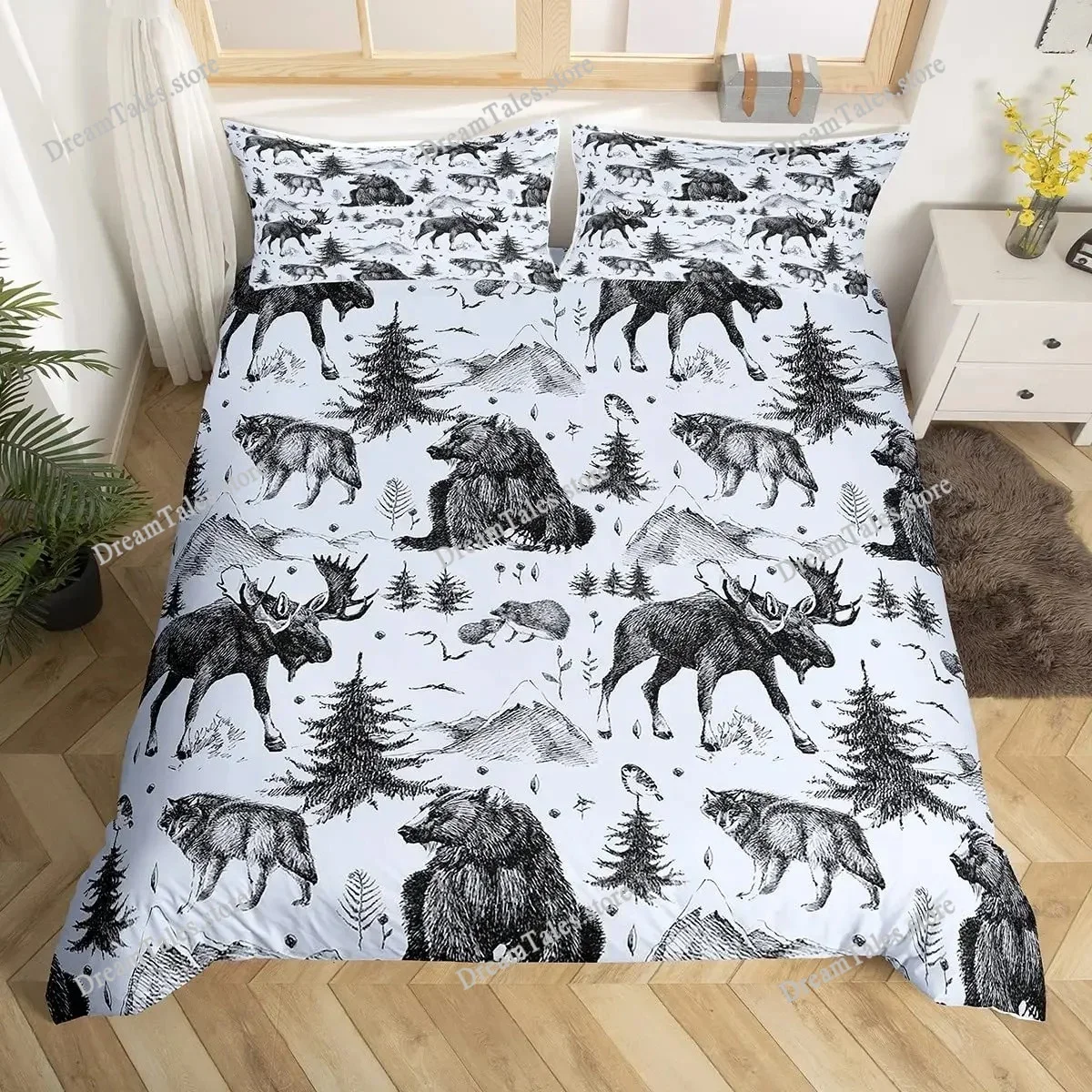Merry Christmas Comforter Cover Queen King Size Christmas Tree Duvet Cover Pine Tree Bedding Set Xmas Ornament Duvet Cover Set