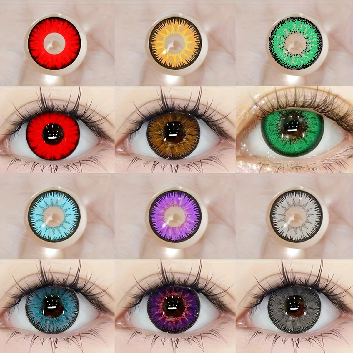 VISUASHOW Gelbe Anime Cosplay Farbkontaktlinsen 1 Paar halbjährig weiche Linsen 14.2mm für Halloween Weihnachten Party Augen Make-up – Detail 6