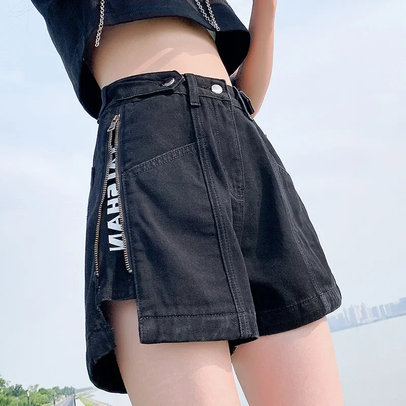 

Women's Summer Shorts Loose Denim Shorts 2024 Hot High Waist Ins Fashion Wide Leg Zipper A-line Jeans Short Pants