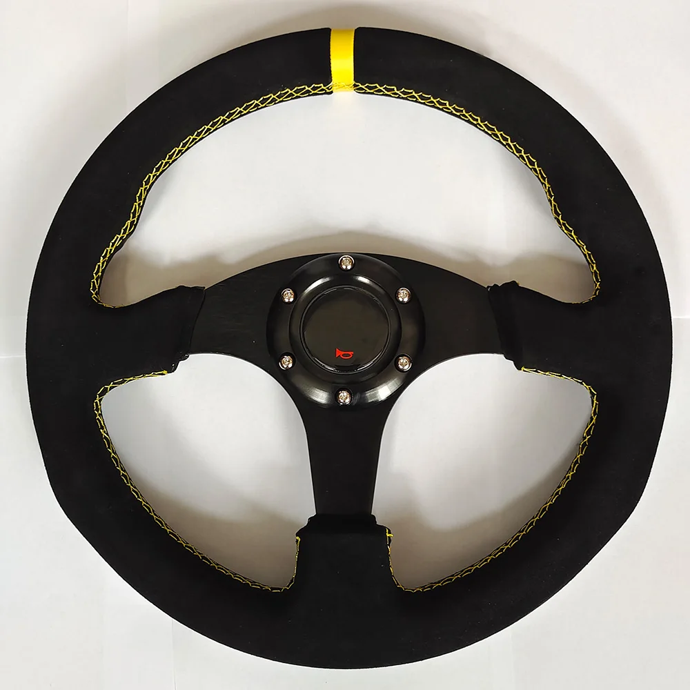 13inch Auto Steering Wheel 330mm Suede Leather Racing Flat Steering Wheel Car Accessorie Universal