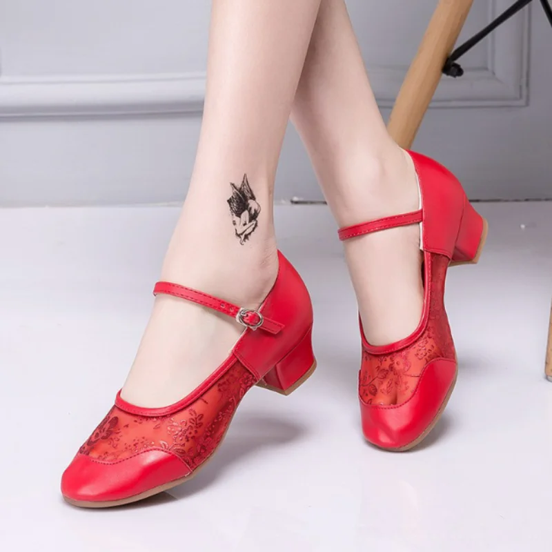 Women Round Toe Mid Heel Dress Shoe Fashion Mesh Mary Jane Pumps for Ladies Elegant Round Toe Spring Summer Footwear