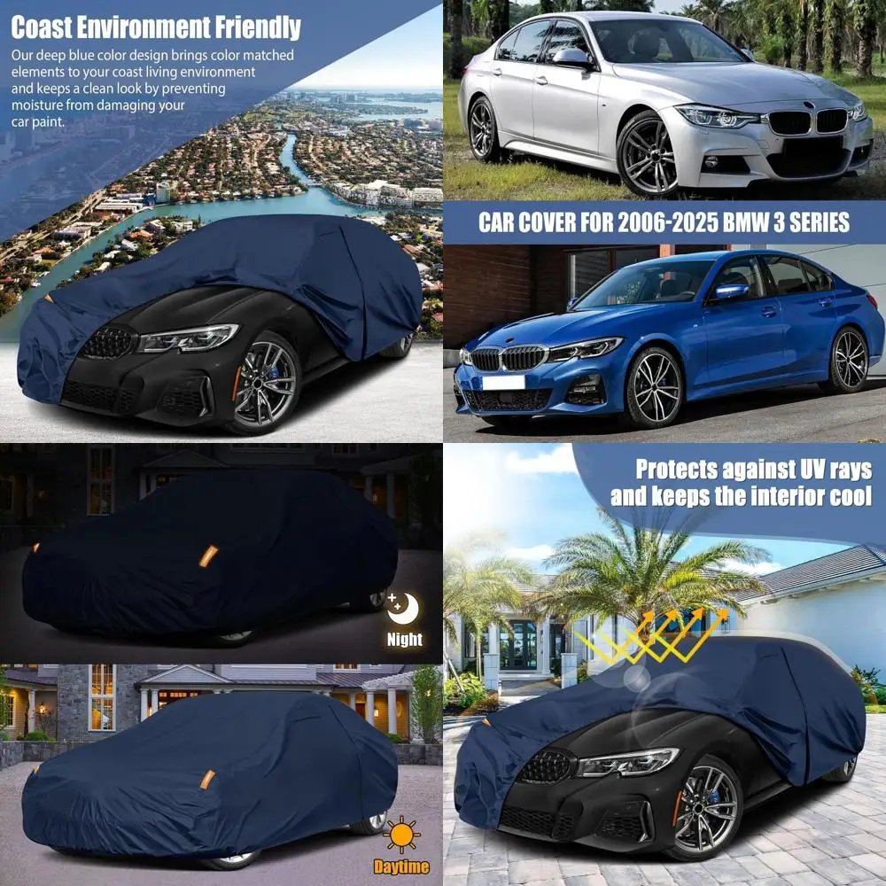 

All-Weather Heavy-Duty Polyester Car Cover with Zippered Door for 2006-2026 3 Series Sedans, Windproof and Dust-Resistant Protec