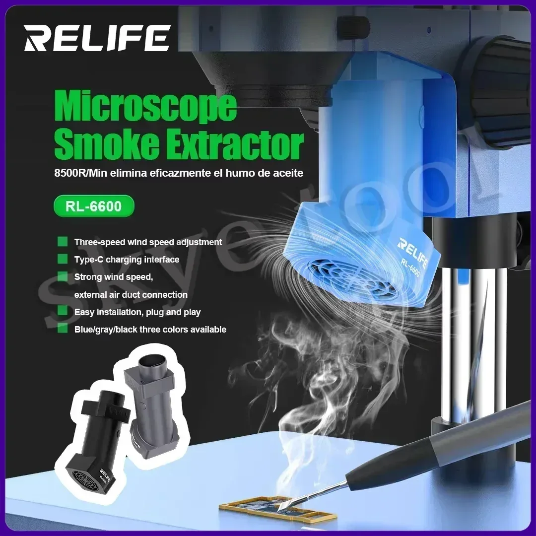 RELIFE RL-6600 Microscope Smoke Extractor Type-C Charging Interface Powerful Airflow Smoke Exhaust Fan Tool For Microscopes