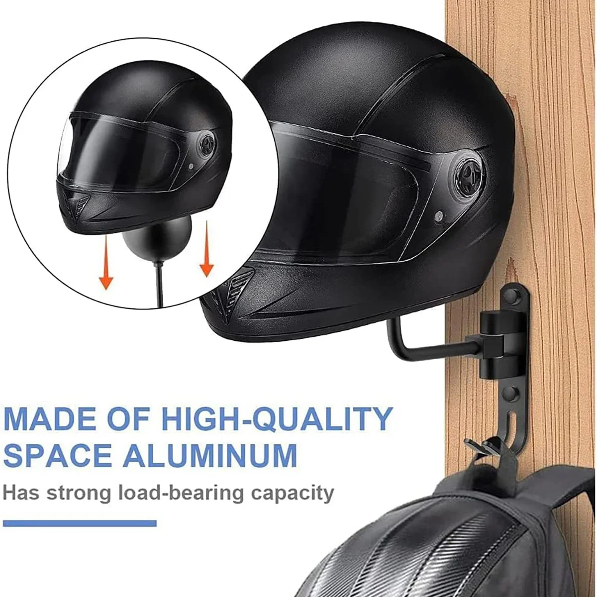 Motorcycle Helmet Rack Wall Mount Helmet Holder 180° Rotation Helmet Hanger With Hooks For Coats Caps Bike Baseball Rugby Helmet