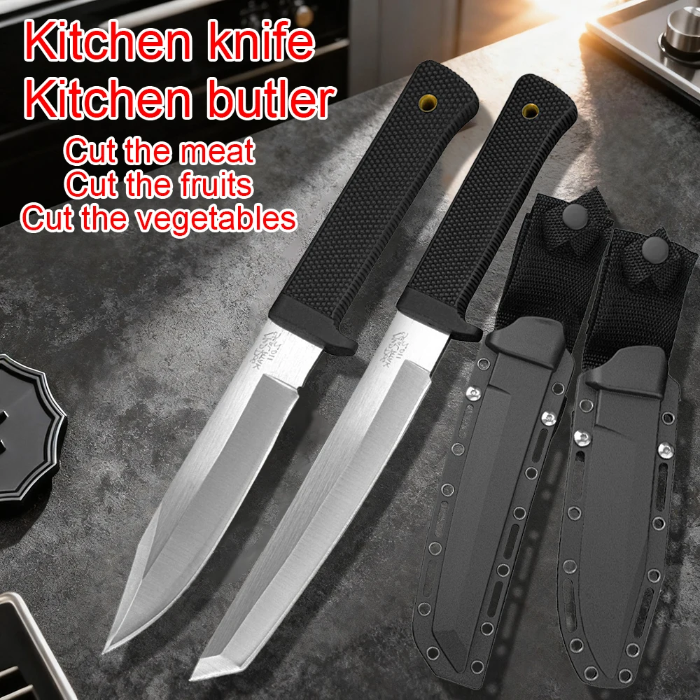 Professional kitchen knife, multi-functional cooking knife, samurai-style fixed-blade fruit knife, Japanese knife with scabbard
