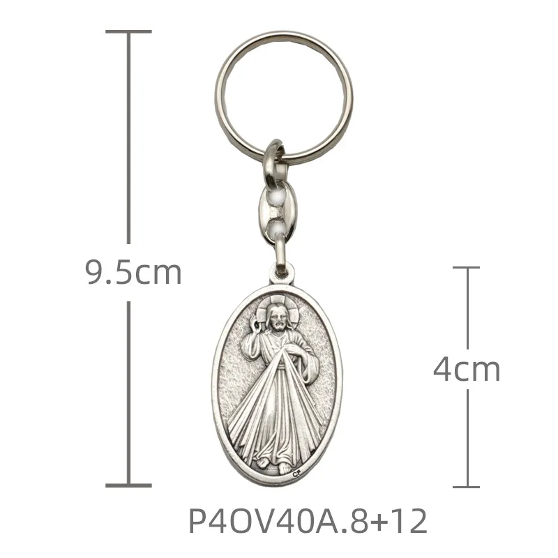 Venerare Catholic Saint Key Chain Divine Mercy and St.Michae Silver Ox Key Ring