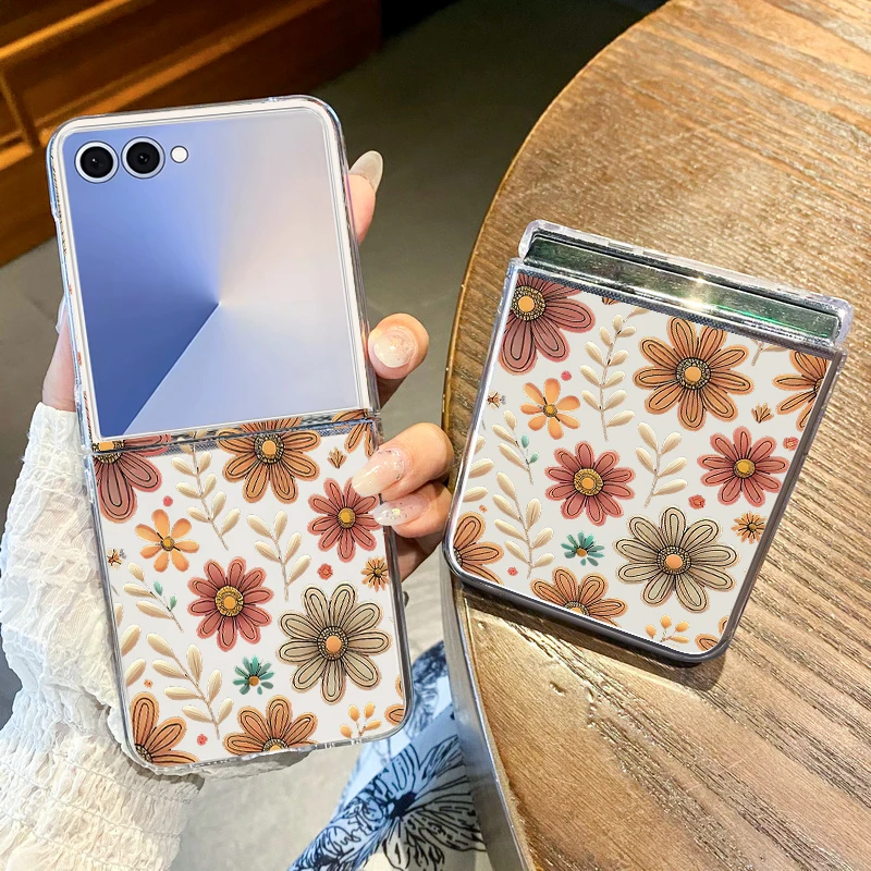 실감나는 꽃무늬 프린트 폰 케이스 (삼성 갤럭시 Z 플립7 FE 플립6 플립5 투명 폴딩 커버, 삼성 Z 플립 3 4 5 6 7 5G 호환)