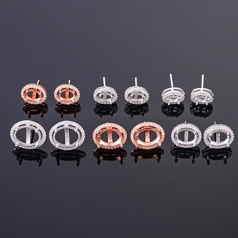 

Small zircon Princess Diana earrings Solid 925 Silver stud Earrings Setting 3mm*5mm to 10mm*12mm oval Gemstone Earrings