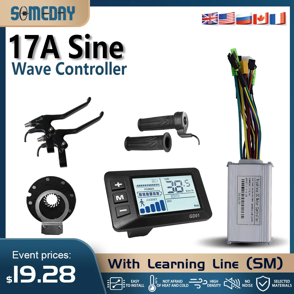 

3 Mode Ebike Controller 17A Sine Wave with JN Color Display 36V/48V Three-Mode Conversion Kit for 350W-1000W Electric Bike Motor