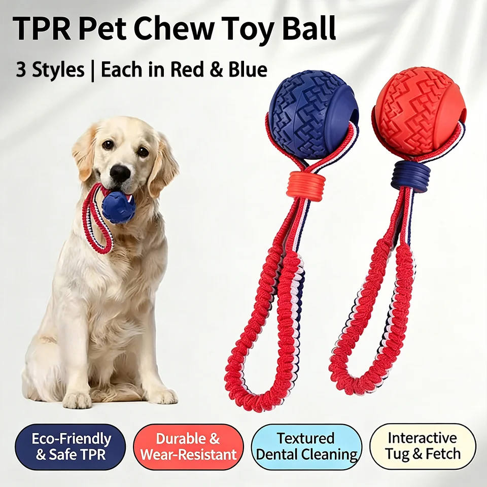 Interactive Squeaky Plush Dog Toy - Mainan Kunyah Hewan Peliharaan TPR, Bola