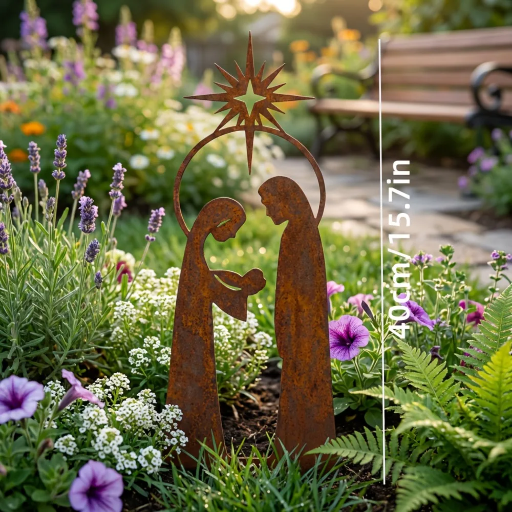 Rusty Jesus Nativity Scene Yard Sign Outdoor Garden Patio Lawn Easter Decoration Church Decor