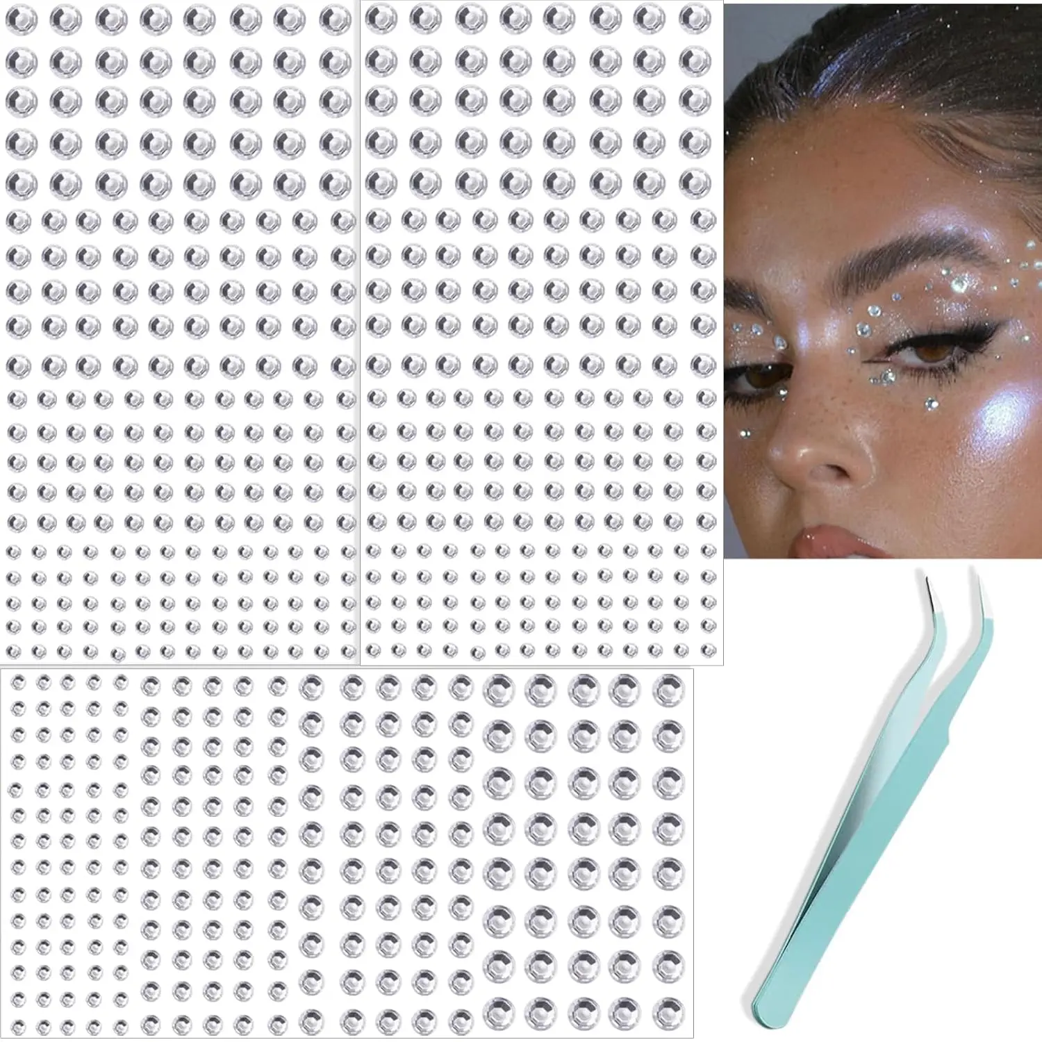 Self Adhesive Face Gems Rhinestones for Face Eyes Body Hair Makeup Rave Festival DIY Crafts 3mm 4mm 5mm 6mm Sticky Glitter Gems