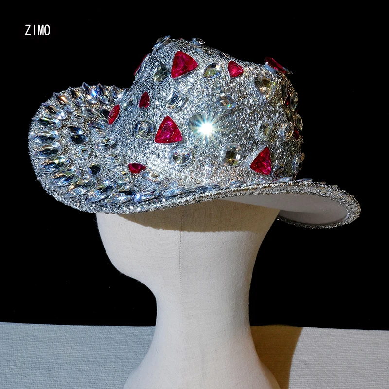 Luxury Stage Costume Rhinestone Jazz Hat Birthday Party Weeding Dj Show Performance Dancer Singer Carniva Rave Formal Accessorie