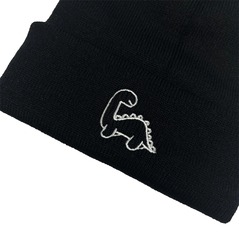 Autumn Winter Cartoon Dinosaur Embroidery Beanie Knitted Hats Outdoors Soft Warm Skullies Cap For Men Women