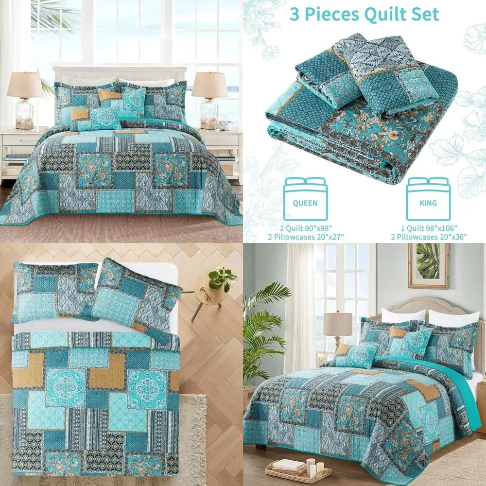 

Cotton King Size Bedding Set - Oversized Floral Quilt for California King Beds (108x118 inches)