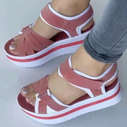 Women's Sandals Mix Color Wedges Heels Sandals Summer 2026 Shoes Woman Heeled Sandals Platform Summer Shoes Women Block Footwear