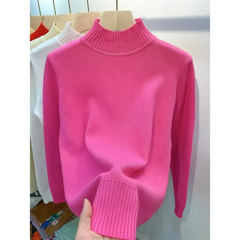 New Sweaters Women Autumn Winter Long Sleeve Knitted Pullovers Half Turtleneck Female Cashmere Soft Bottoming Jumpers Tops