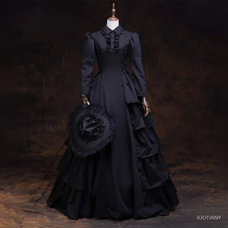 

Women Medieval Renaissance Victorian Royal Princess Ball Gown Long Sleeve Dress Elegant Vintage Cosplay Costume Halloween Party