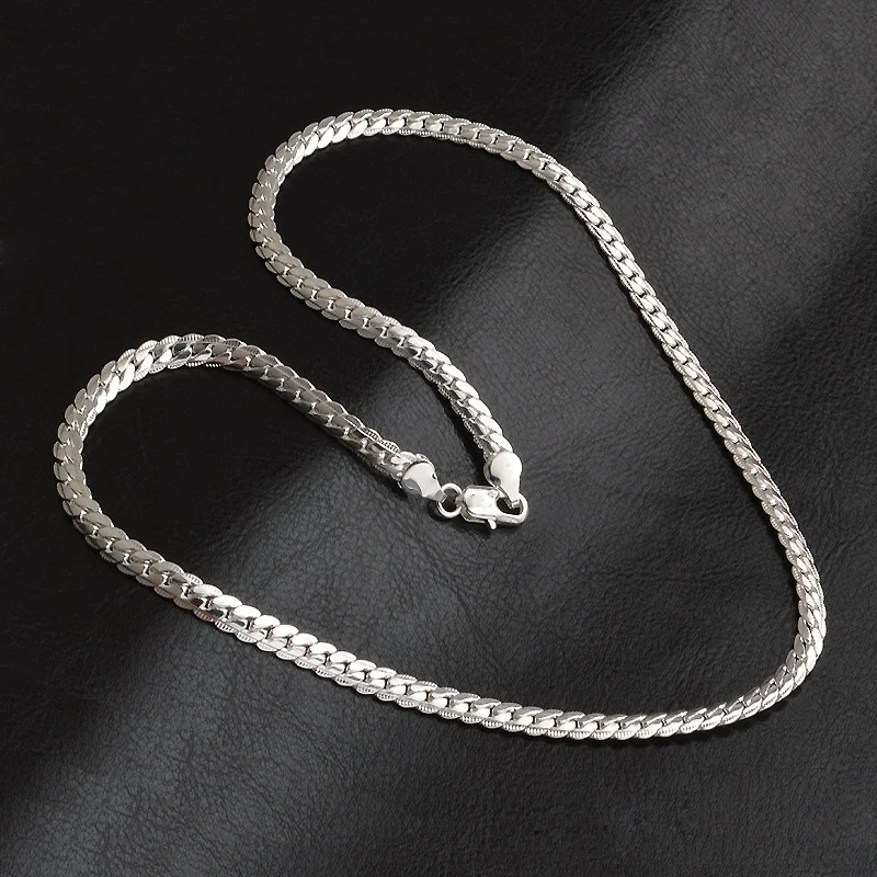 20-60cm Silver Color Luxury Brand Design Noble 5mm Necklace Chain For Woman Men Fashion Wedding Engagement Jewelry