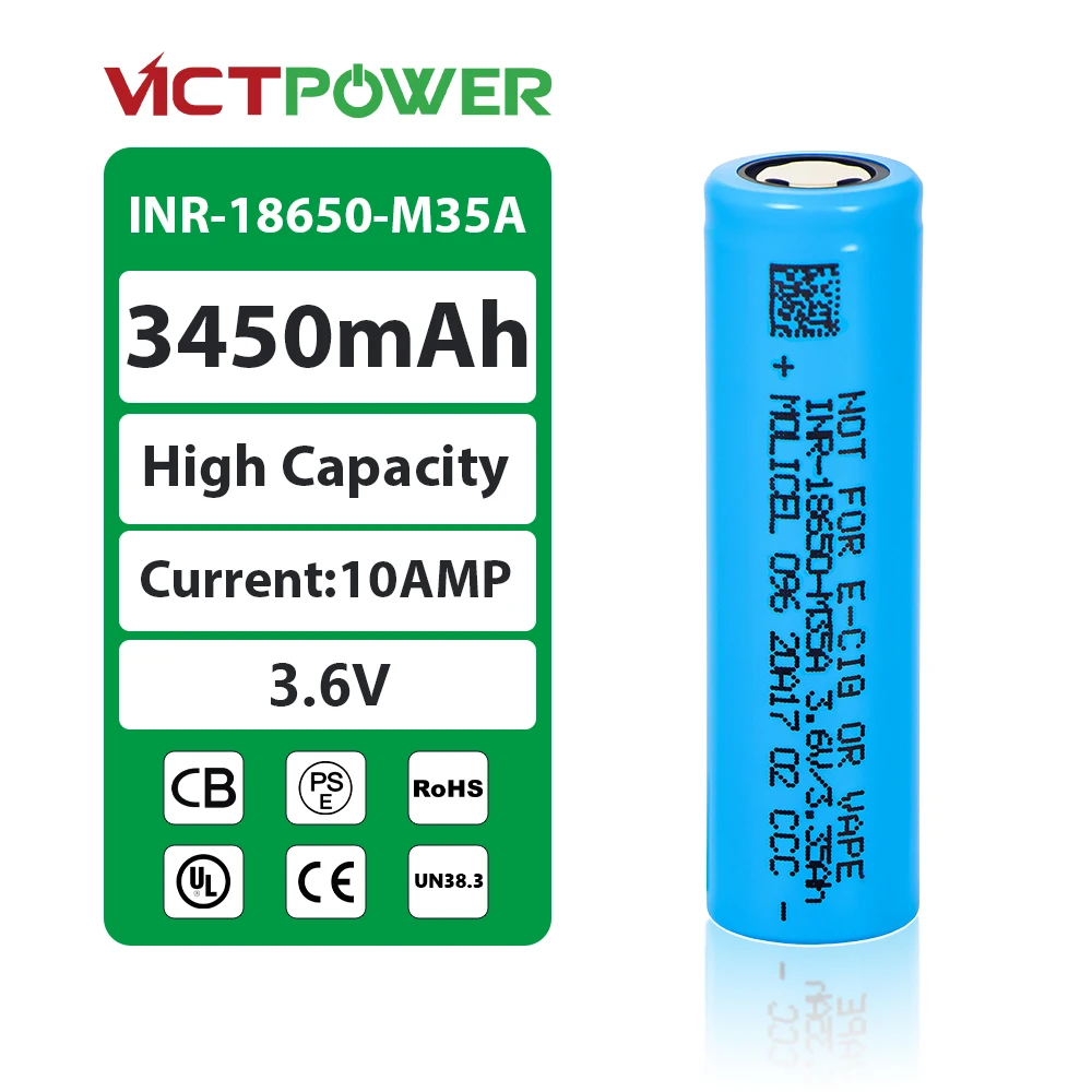 Wholesale 4.2V 3500mAh Molicel INR18650 M35A 10A Lithium Rechargeable Batteries 18650 with 800 Cycles for E-bike Electric Power
