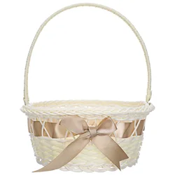 Cesta de almacenamiento de ratán de Pascua, cesta de flores tejida, cesta de mano para niña, cesta de flores hecha a mano, decoración de boda para el hogar