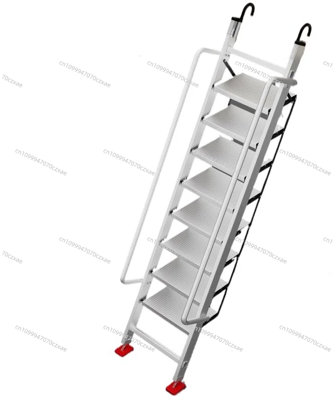 Aluminum Alloy Loft Ladder with Handrails, Indoor Household Thickened Climbing Ladder Can Be Folded