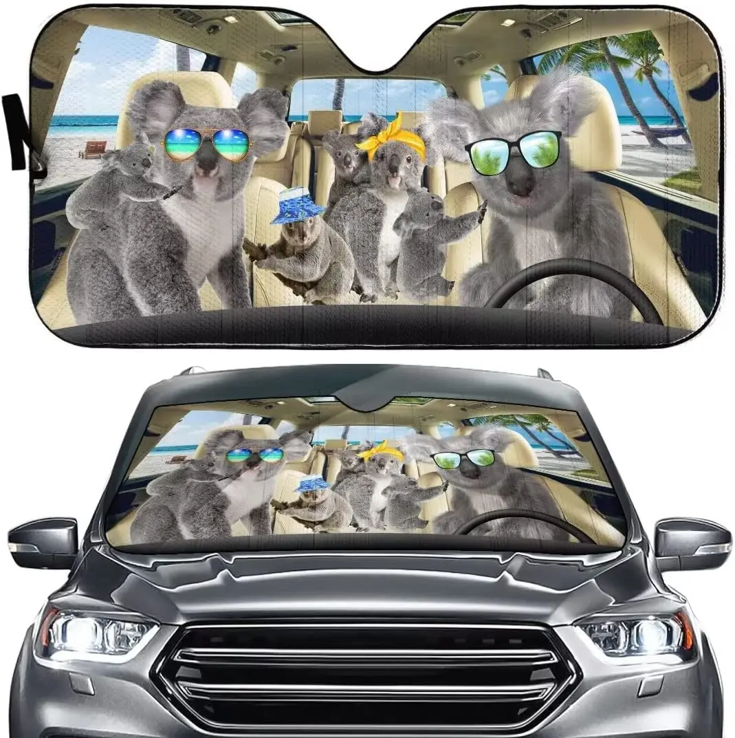 Cute Koala Team Pattern Car Sunshade Funny Koala Family Auto Sunshade for Car Decor Interior Protector Anti-UV Block Sun Visor