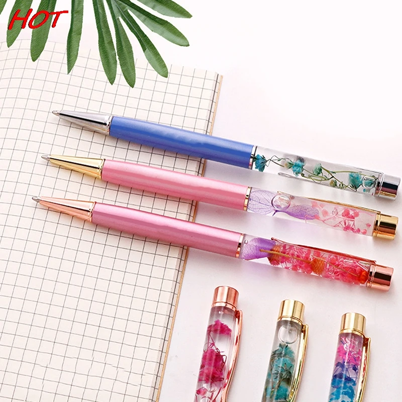 Gift Pen Creative Small Fresh Handmade Dry Flower Pen Oiled Metal Ballpoint Pen Laser Engraving Custom Logo