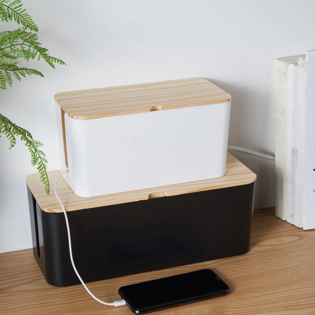 Socket Storage Box Cable Organizer Durable Plastic Wood Material Desk Office Use Clutter Free Wire Management Socket Storage Box