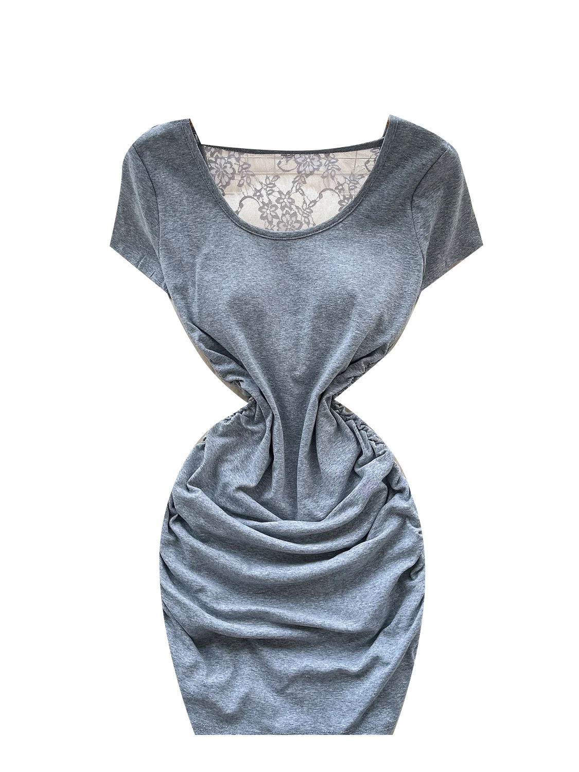 Foamlina todos os dias sexy manga curta camiseta vestido feminino verão plissado apertado renda retalhos sem costas vestido inferior casual