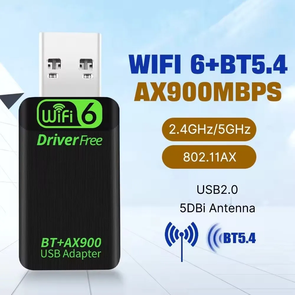 Plastic WiFi Adapter Bluetooth 5.4 WiFi 6 AX900 Wireless Network Card 2.4G 5GHz Mini Size USB Network Card Computer Network