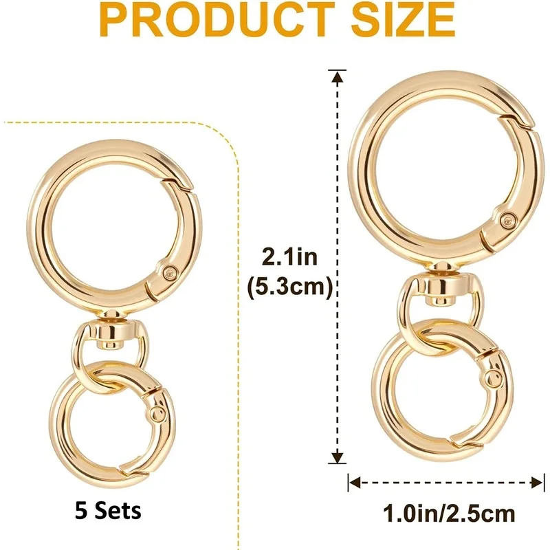 2 Sets Round Spring Snap Carabiner Clip O Rings Swivel Trigger Hook Metal Clasps Keychain for Handbag Lanyards DIY Crafts view 3