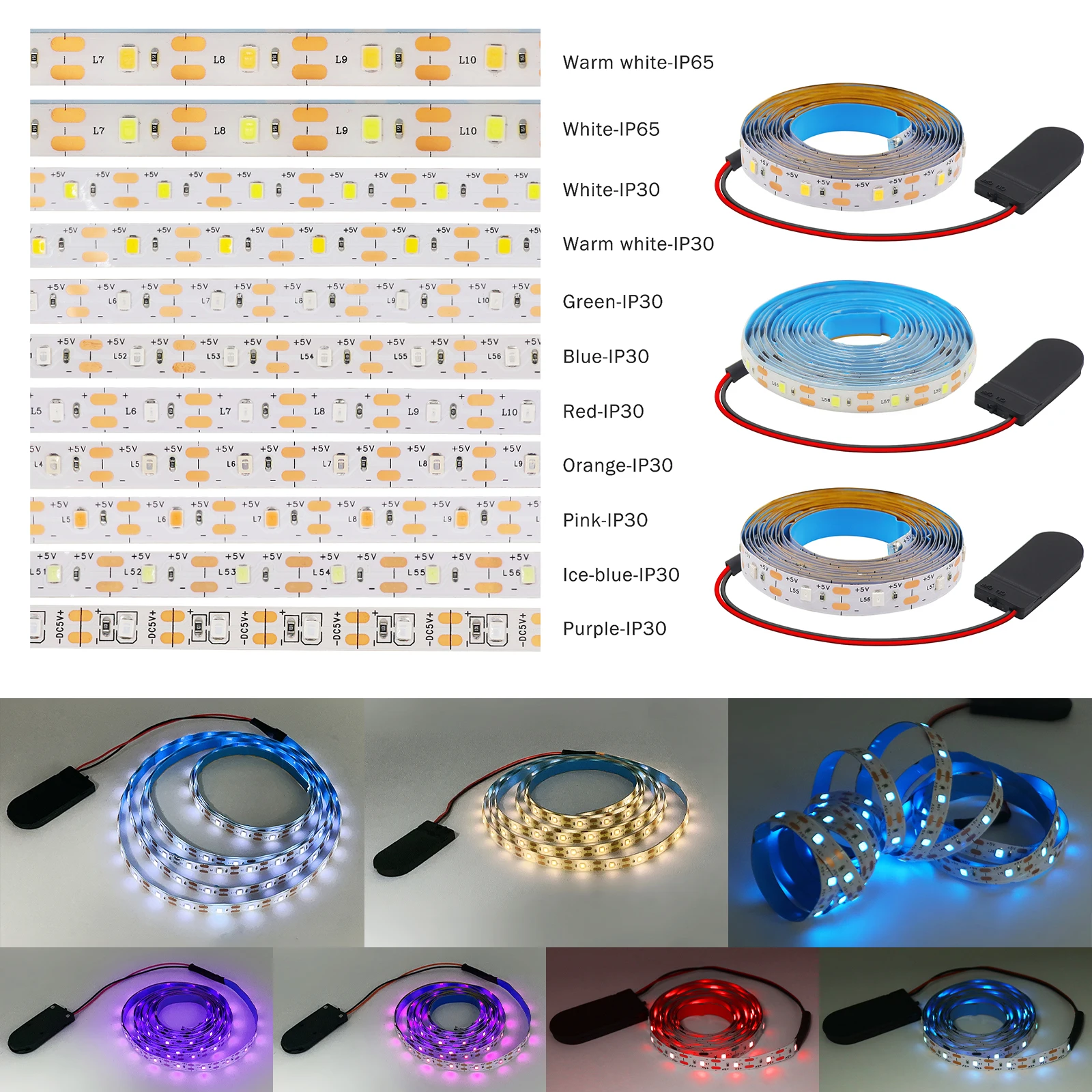 Button Battery Power Led Strip Light SMD2835 1M 2M Flexible Lighting Ribbon Tape White/Red/Blue/Green Strip Cabinet Backlight