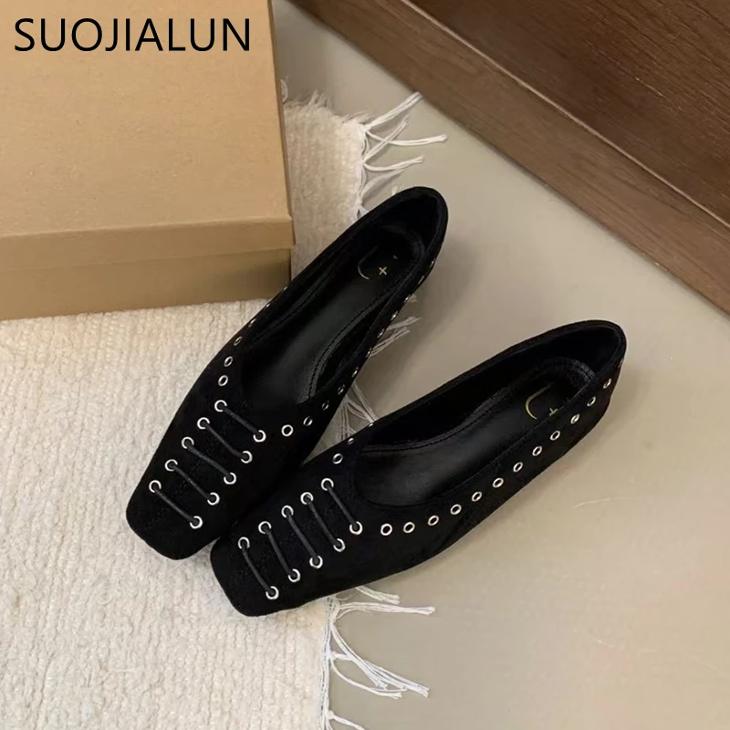 Suojialun outono nova marca feminina sapatos planos moda dedo do pé quadrado raso deslizamento em sapatos de barco macio salto plano senhoras elegante estilingue