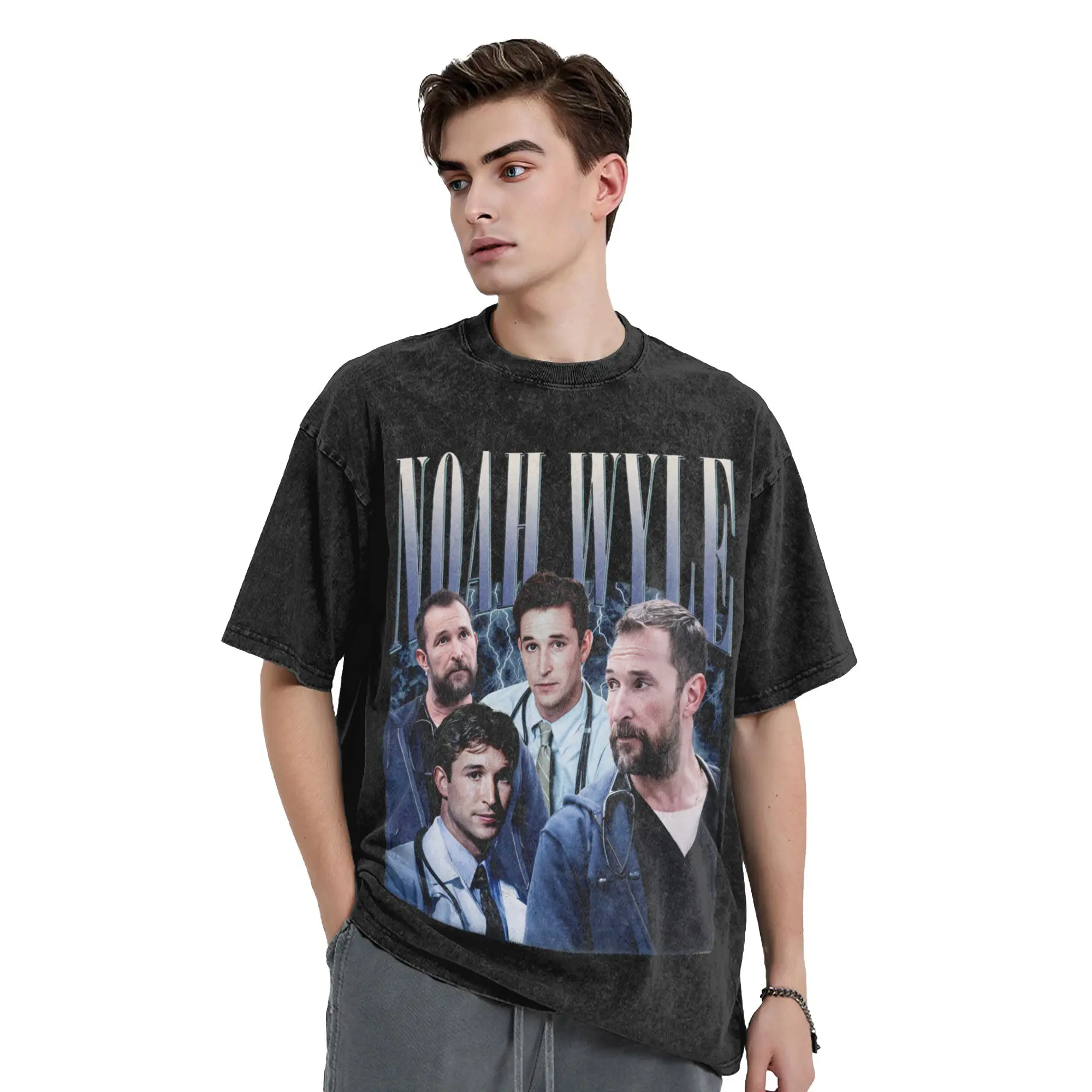 Washed T Shirts The Pitt Vintage Noah Wyle Dr Robby Bootleg  Vintage T-Shirts Harajuku  Streetwear Cotton Summer Tops Tops Tees