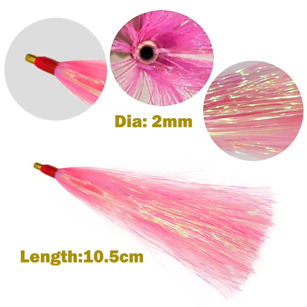 50 stücke Mix Farbe Kupfer Kopf Mylar Flash Teaser Trolling Rock Köder Künstliche Bucktail Jig Angeln Lockt Tintenfisch Rock Köder angelgerät – Detail 3