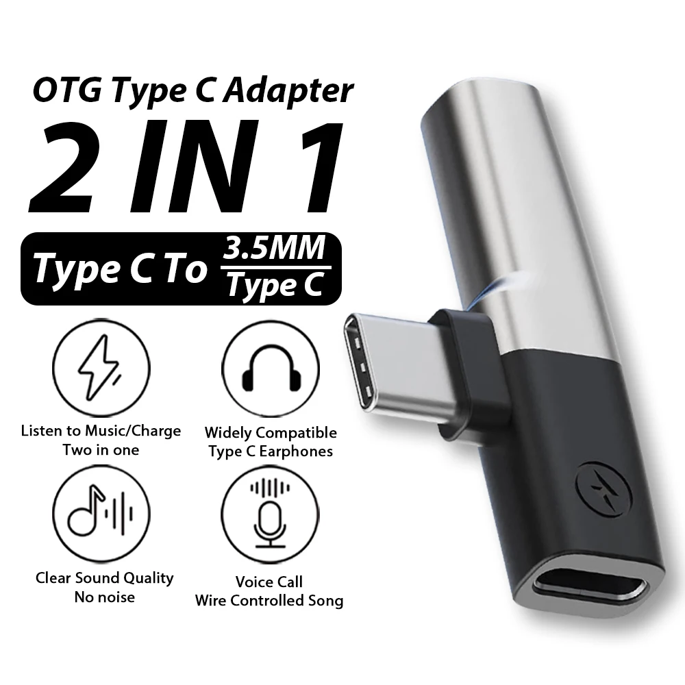 

2 in 1 OTG USB Type C to USB C 3.5mm Jack AUX Audio Headphone Adapter Fast Charging For Samsung iPhone 17 16 Air Huawei Xiaomi